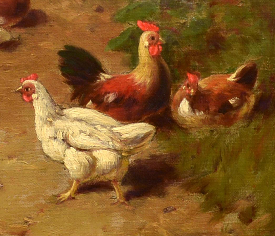 Morgenhühner, Amerikanisch, Öl, Pastorale, Ländliche Landschaft, Bauernhof (Realismus), Painting, von George Washington Nicholson
