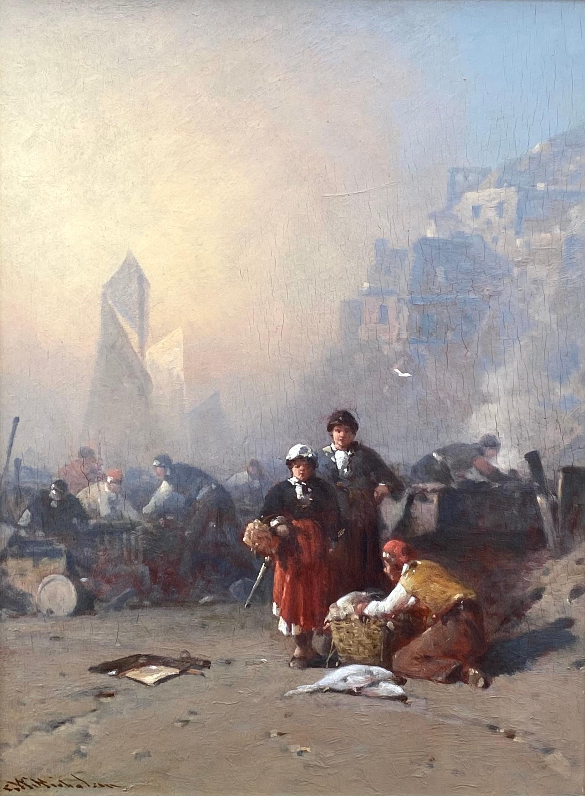 George Washington Nicholson Figurative Painting - “Orientalist Markeplace”