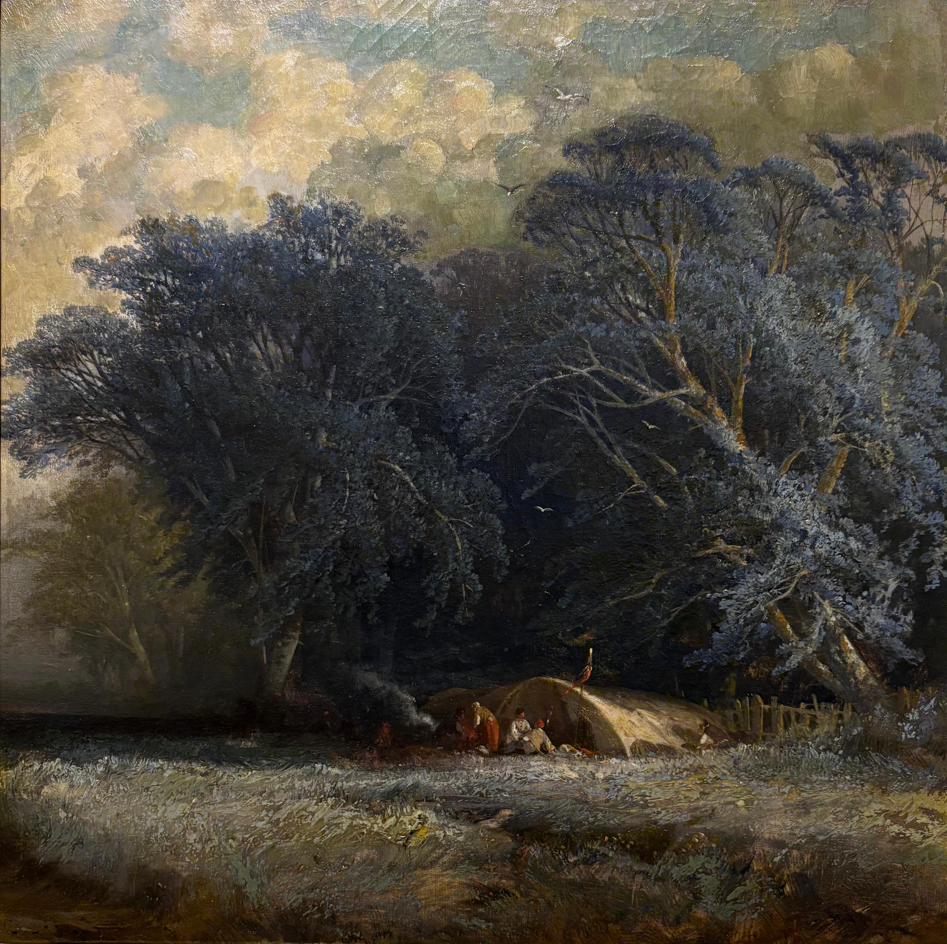 George Washington Nicholson Figurative Painting - The Encampment, Forest, Wildflowers, 19th Century, Romantic, Realist