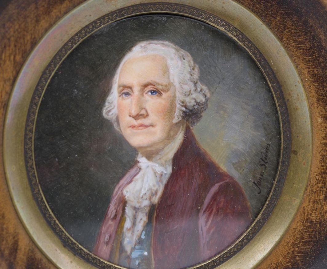 Federal George Washington Portrait in Wooden Porthole Frame, Mid 19th Century