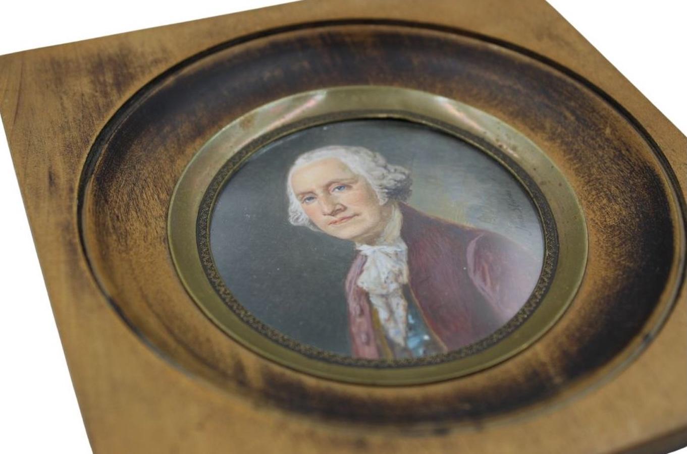 American George Washington Portrait in Wooden Porthole Frame, Mid 19th Century