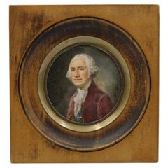 Antique George Washington Portrait in Wooden Porthole Frame, Mid 19th Century