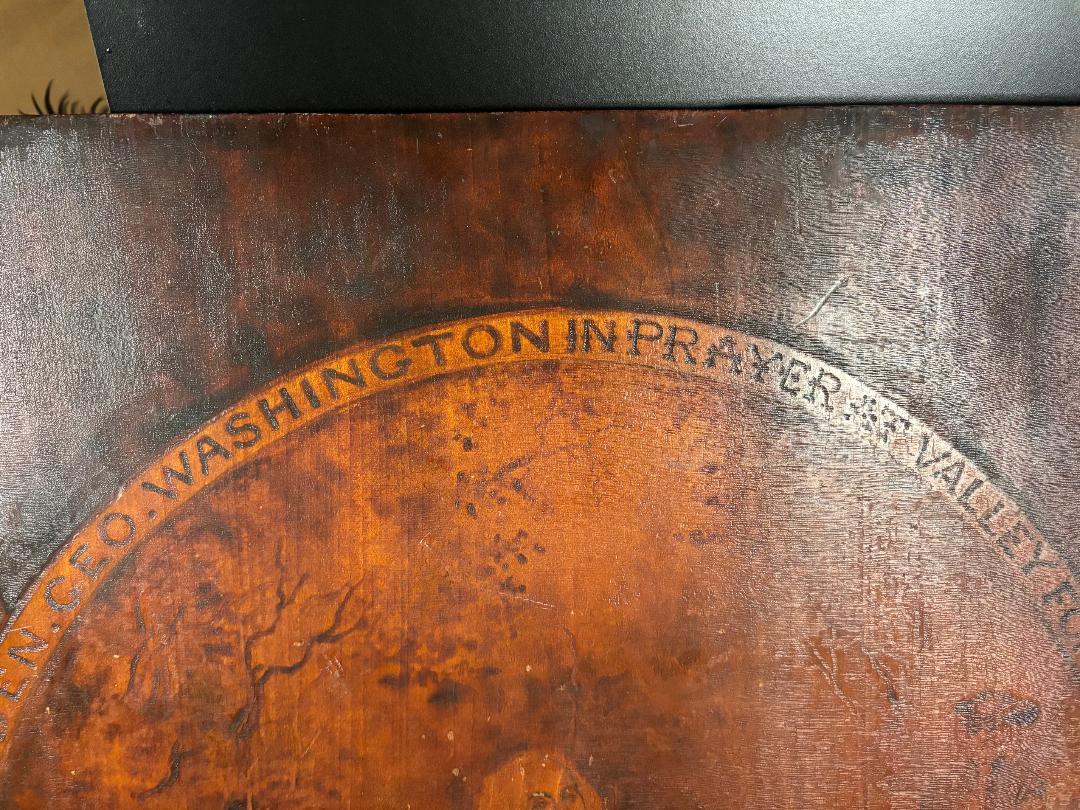 American George Washington Praying At Valley Forge, Unique Historical Art Signed 19thc For Sale