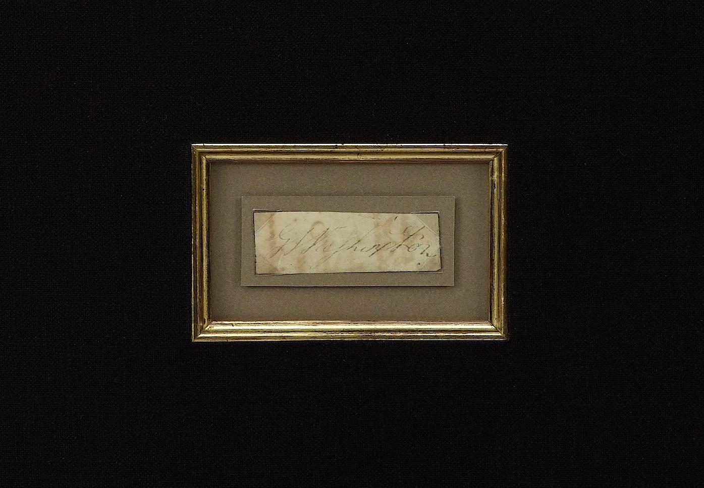 Presented is an original George Washington signature, presented framed with an oval chromolithographed portrait of George Washington printed by E. C. Middleton. The cut signature reads “G. Washington” signed in black ink. This rare George Washington