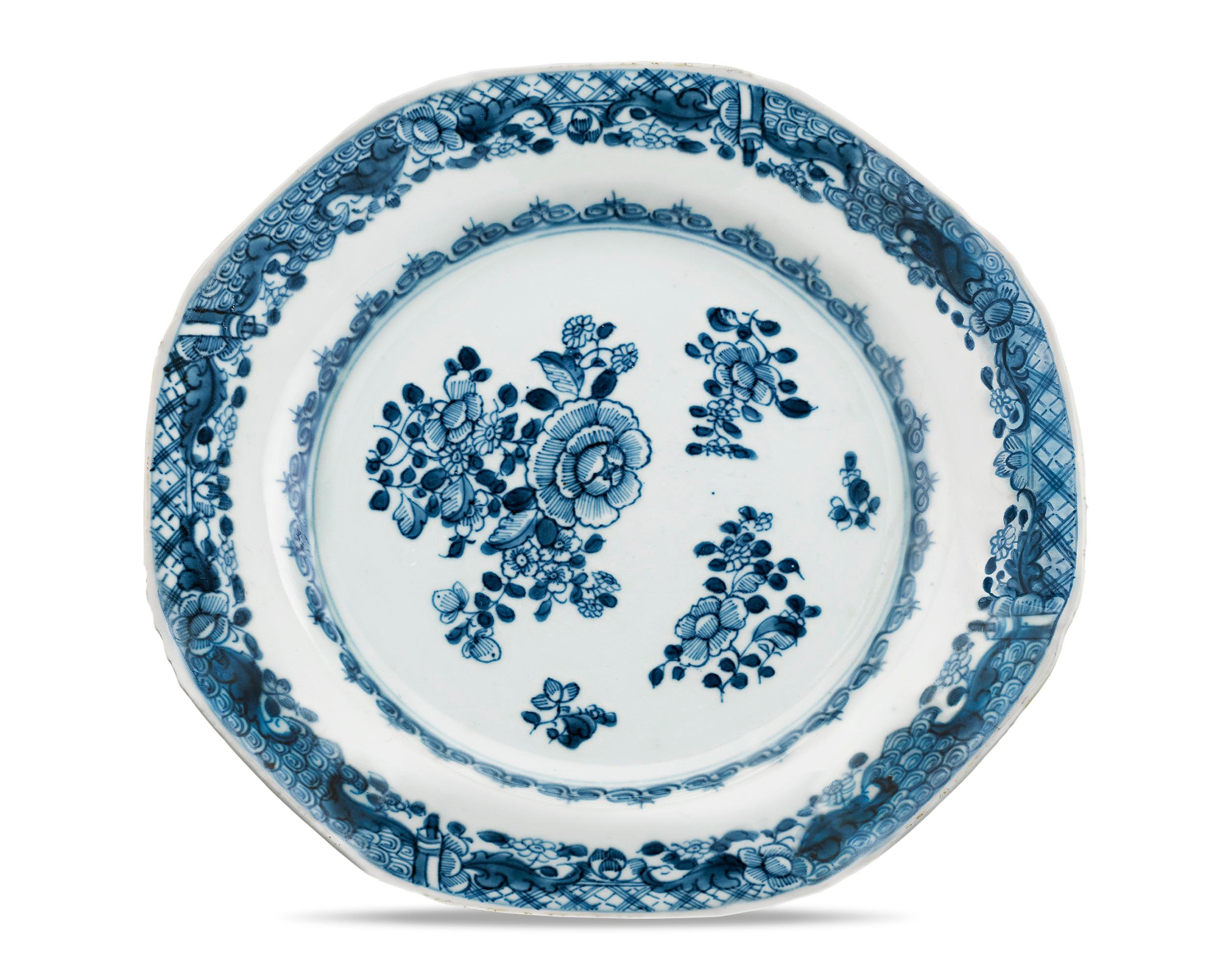 Owned by George and Martha Washington, this important Blue Canton China dinner plate was used by the Presidential couple when entertaining guests at their famed Mount Vernon home. The Washingtons rarely dined out, however they were gracious