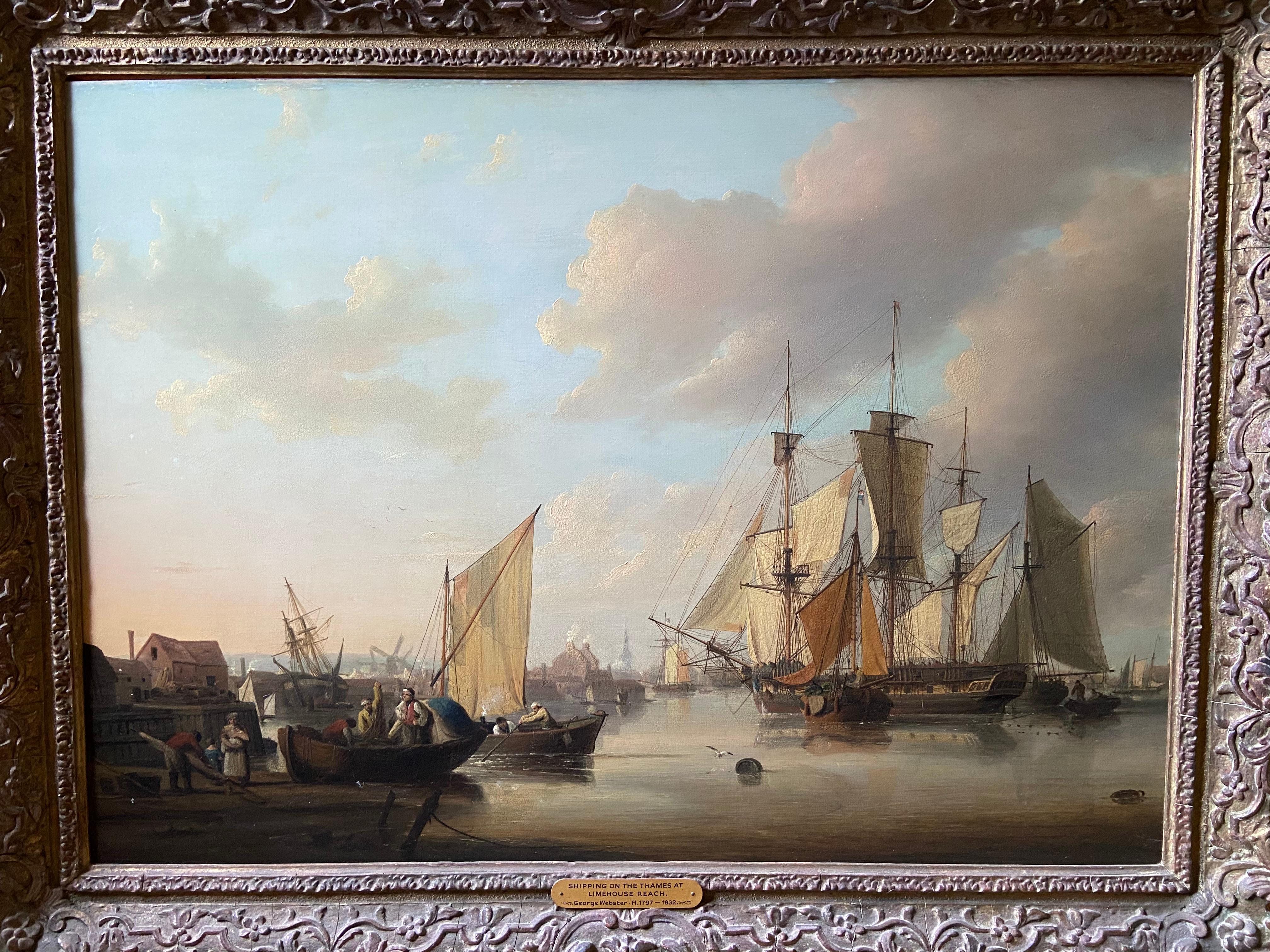 George Webster (1797-1864)- shipping on the Thames at Limehouse reach, signed, oil on panel.