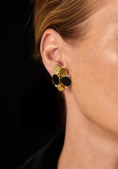 George Weil 18k Gold Onyx-Diamant-Ohrringe mit Clip, London 1975