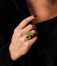 George Weil 18k Gold Onyx & Diamond Cocktail Ring, London 1975