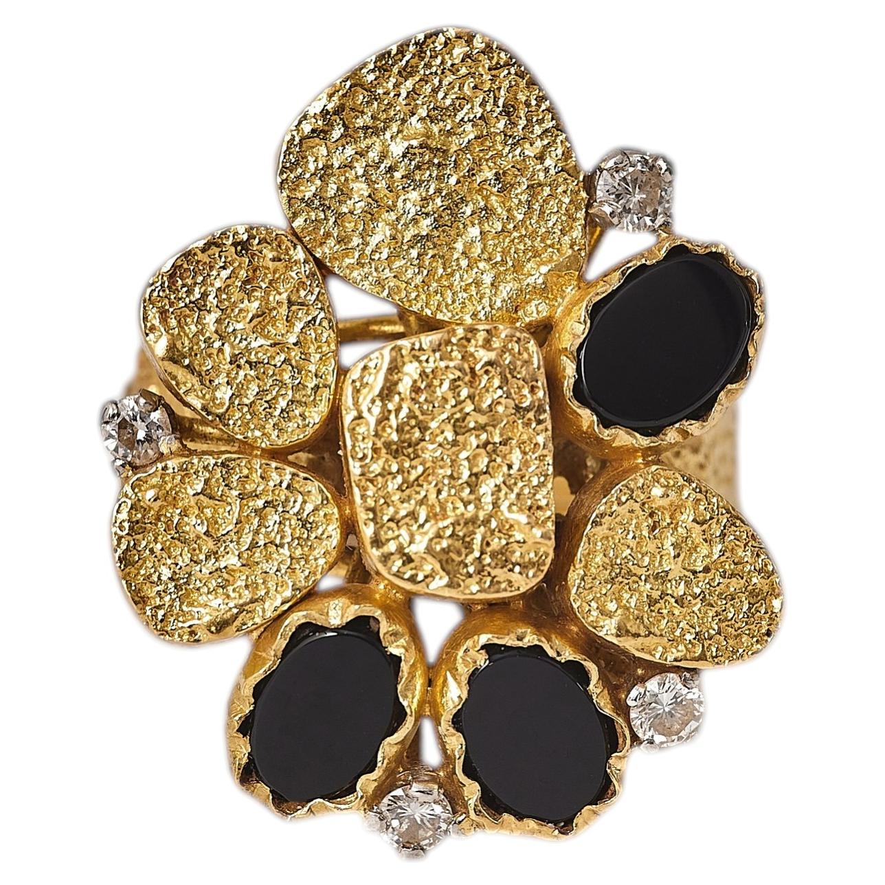 Bague de cocktail en or 18 carats, onyx et diamants, George Weil, Londres 1975