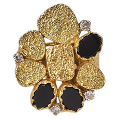 George Weil 18k Gold Onyx & Diamond Cocktail Ring, London 1975
