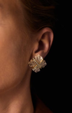 George Weil 18k Gold Rock Crystal Diamond Clip-On Earrings, 1970s