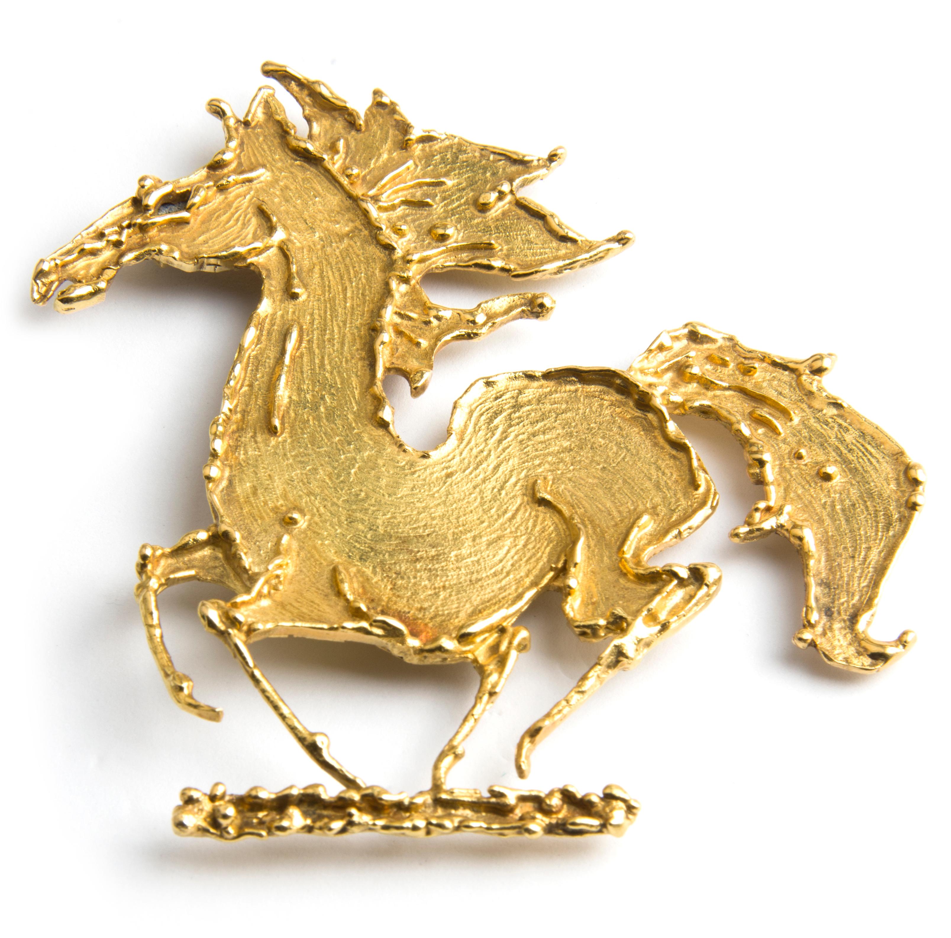 George Weil 18k Yellow Gold Horse Brooch, Unique In Good Condition For Sale In London, GB