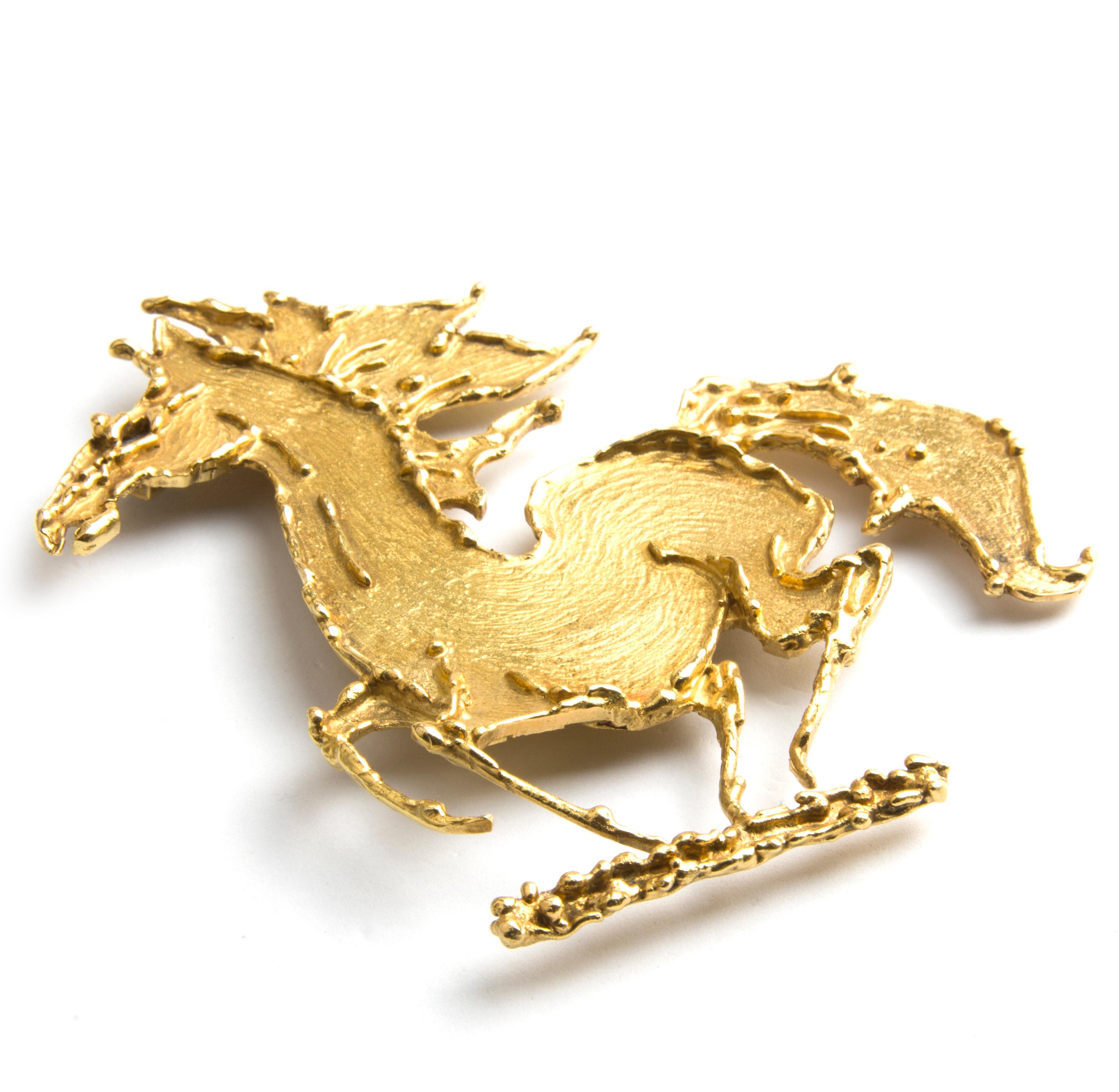 George Weil 18k Yellow Gold Horse Brooch, Unique For Sale 1