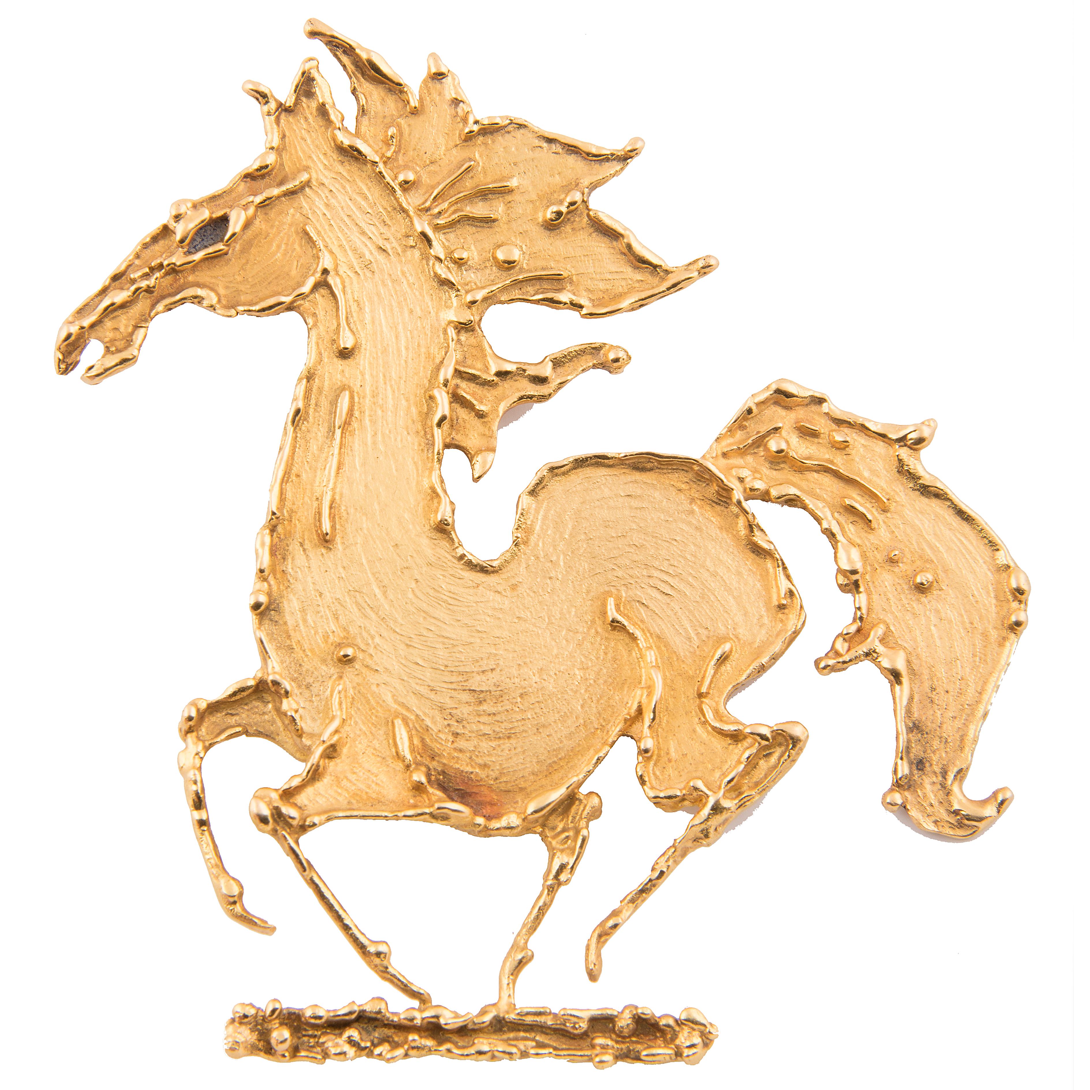 George Weil 18k Yellow Gold Horse Brooch, Unique For Sale