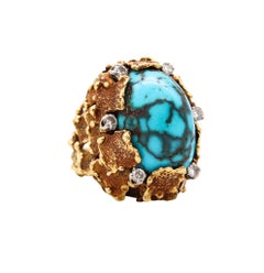 George Weil Bague brutaliste britannique de 1960 en or 18 carats et platine 25,4 carats de pierres précieuses