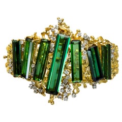 Vintage George Weil Artist Jewel Tourmaline Diamond Gold and Platinum Bracelet c. 1970