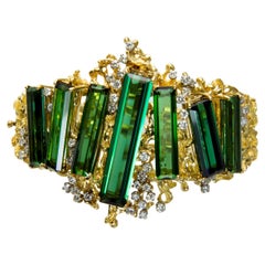 Vintage George Weil Artist Jewel Tourmaline Diamond Gold and Platinum Bracelet c.1970