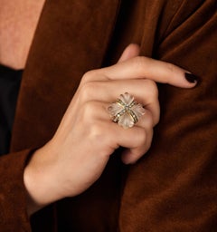 George Weil 18K Gold Carved Rock Crystal and Diamond Ring, ca 1970.