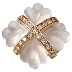 George Weil 18K Gold Carved Rock Crystal and Diamond Ring, ca 1970.