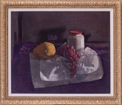 1974 oil painting still life of a mandolin and apple by British George Weissbort