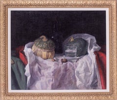 1974 pittura ad olio natura morta di zucche e vetro  da George Weissbort britannico