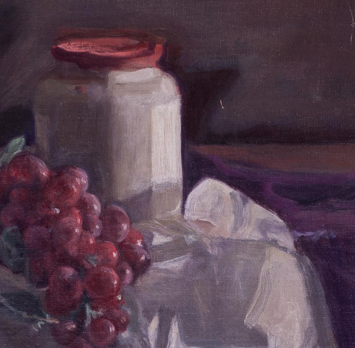 1974 pintura al óleo bodegón de calabazas y uvas  por el británico George Weissbort en venta 4