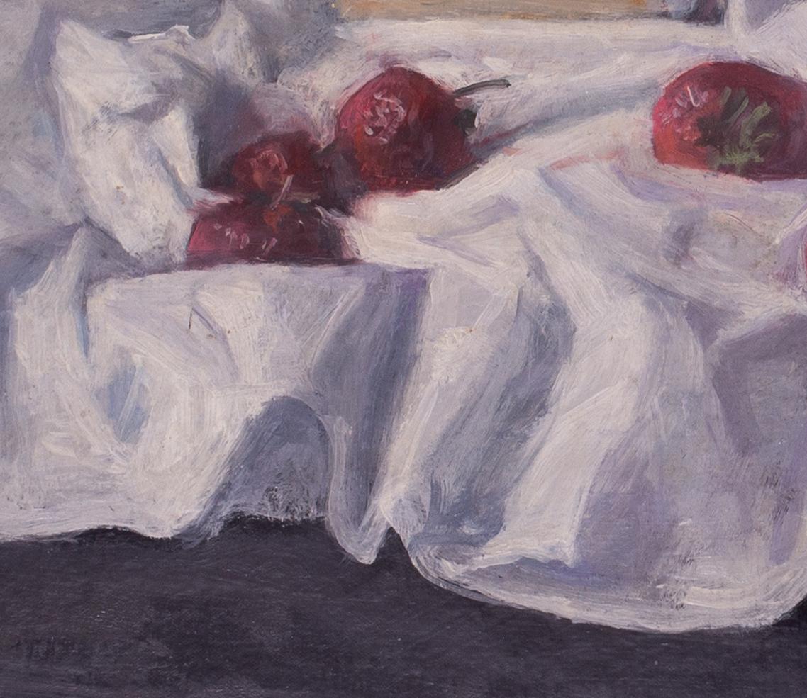 1974 dipinto a olio con natura morta di fragole dell'artista britannico George Weissbort in vendita 3