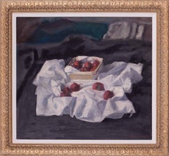 1974 peinture à l'huile nature morte de fraises par l'artiste britannique George Weissbort