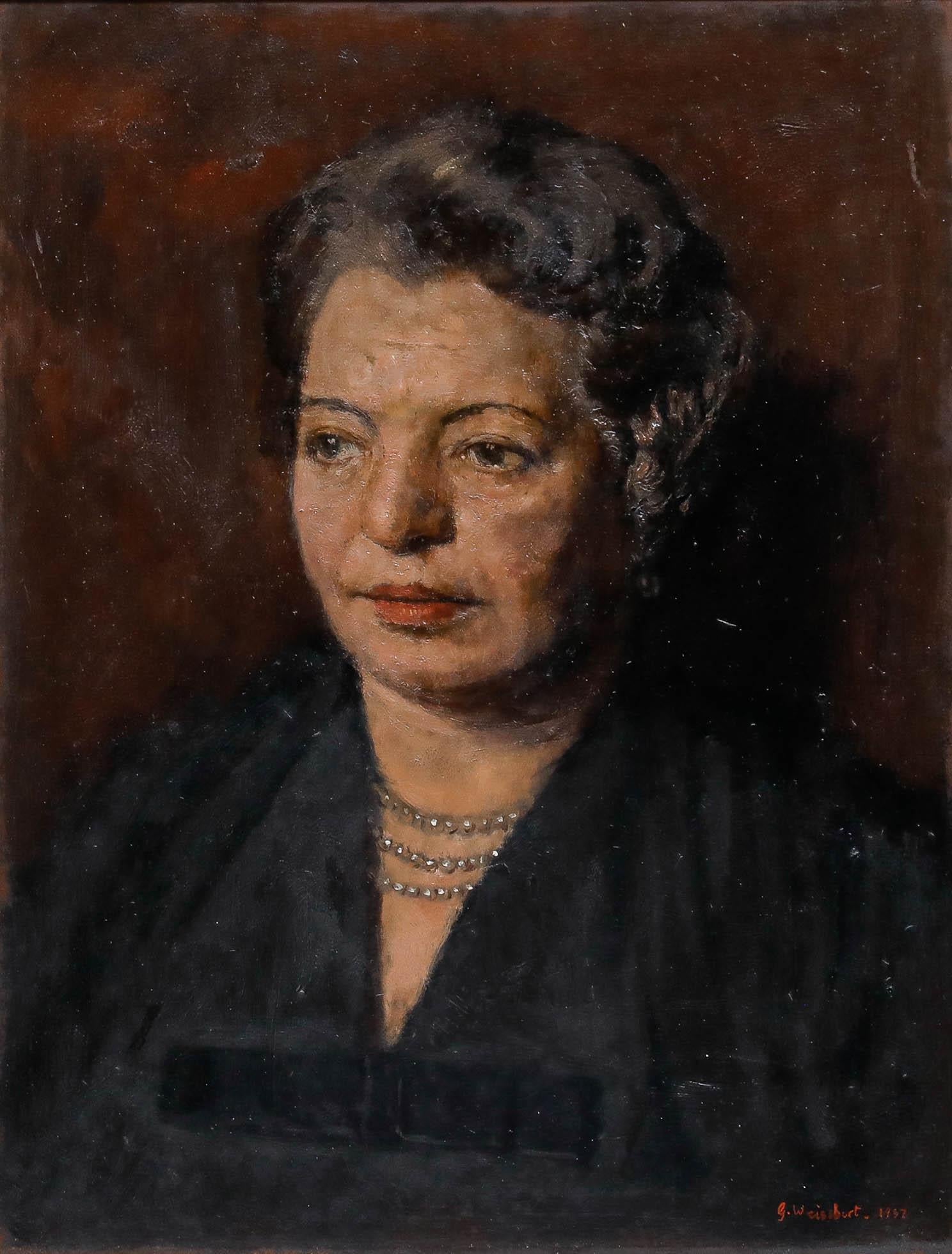 George Weissbort (1928-2013) - 1957 Oil, Lady with Pearls For Sale 1