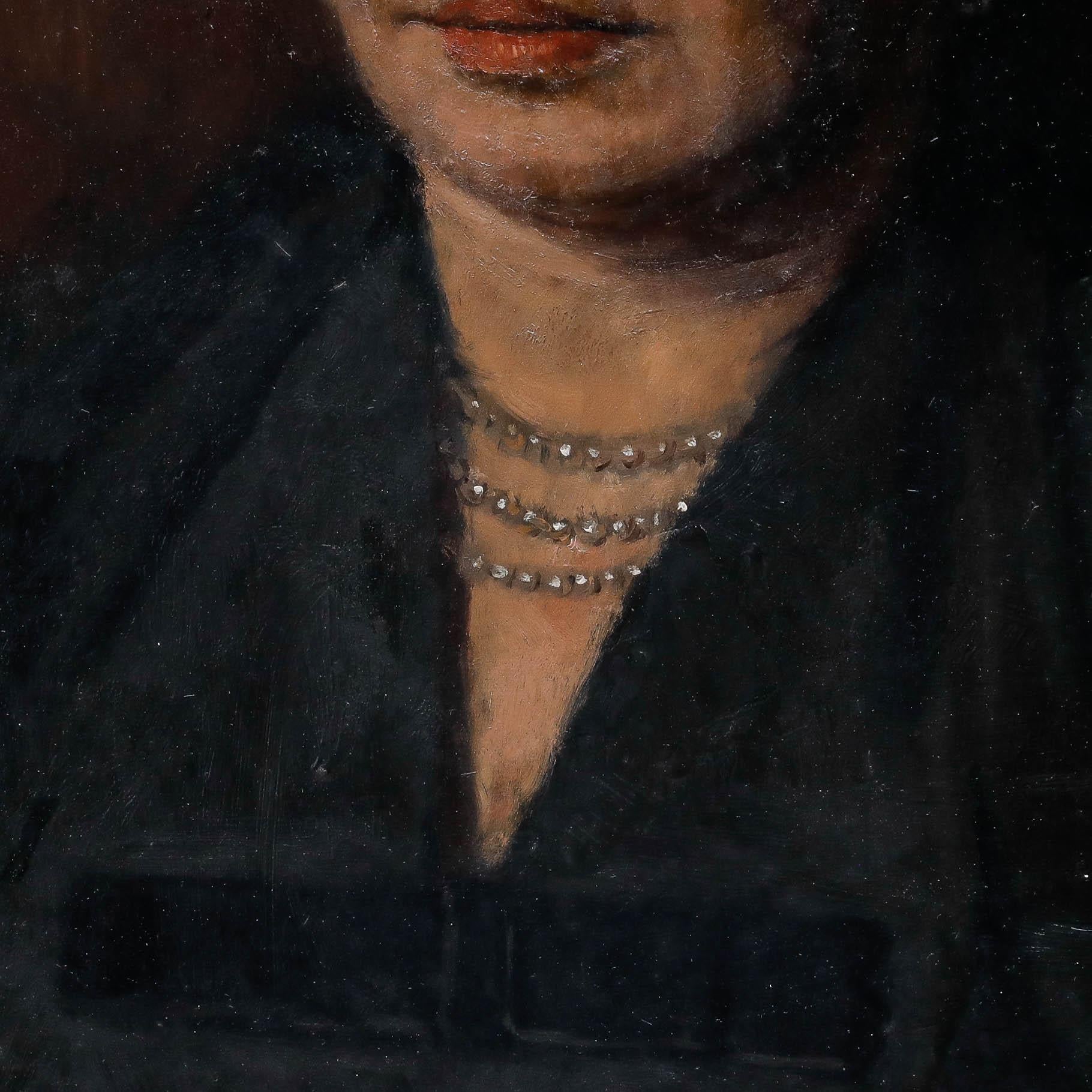 George Weissbort (1928-2013) - 1957 Oil, Lady with Pearls For Sale 3