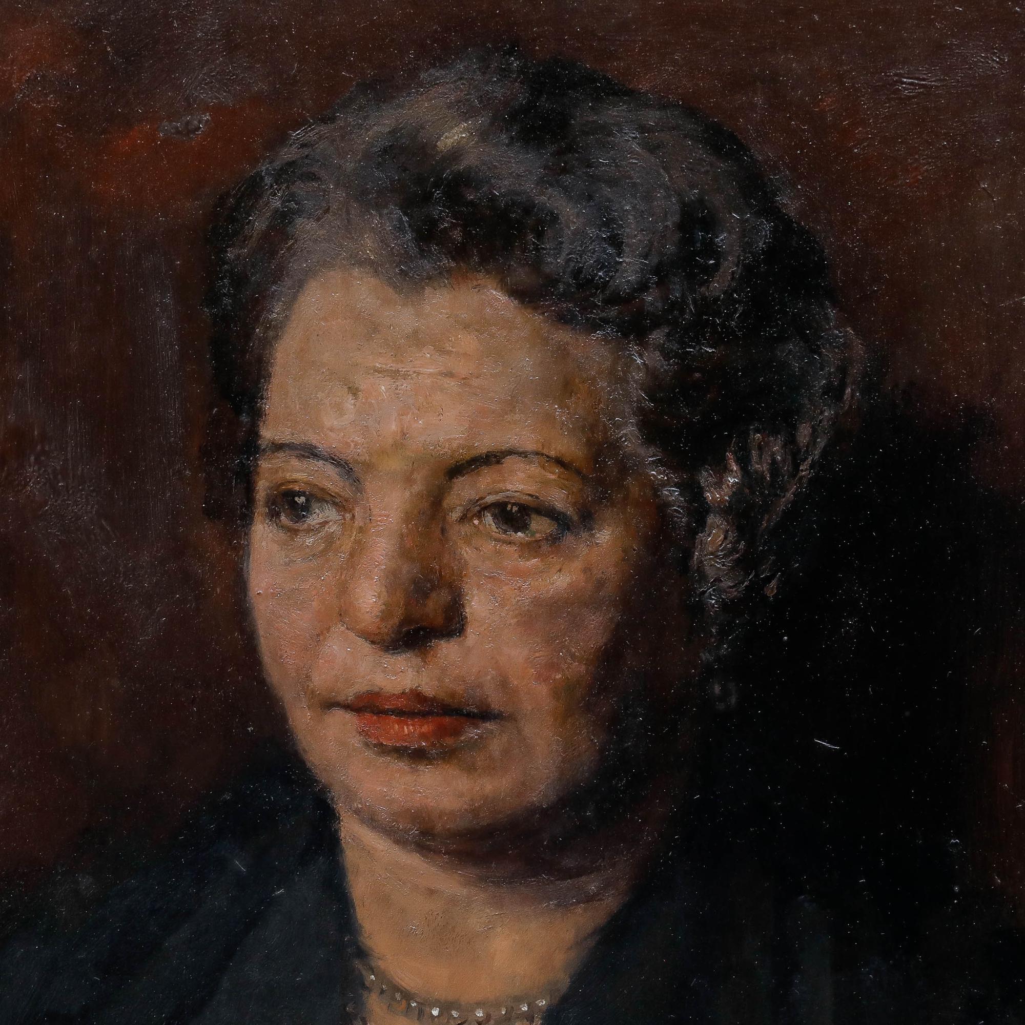 George Weissbort (1928-2013) - 1957 Oil, Lady with Pearls For Sale 4