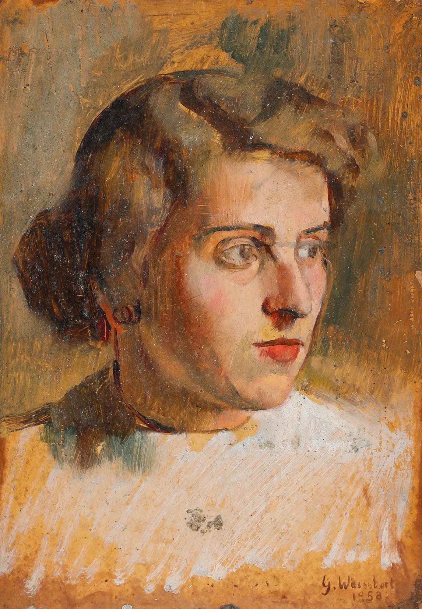 George Weissbort (1928-2013) - 1958 Oil, Lady with Red Lip For Sale 1