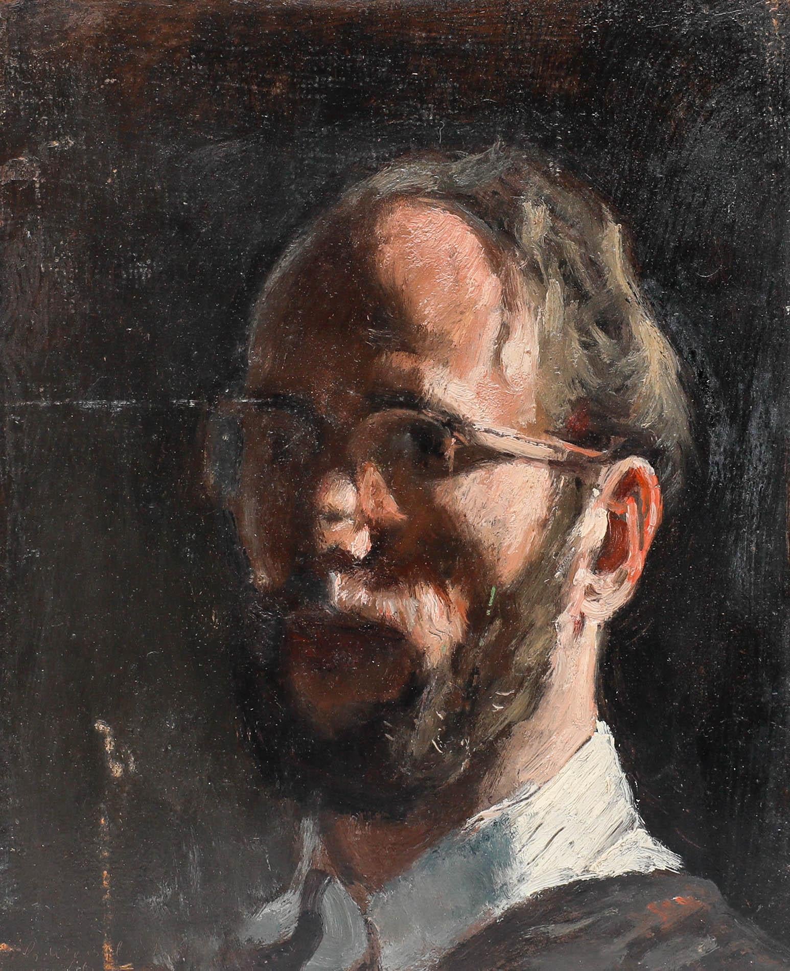 George Weissbort (1928-2013) - 1966 Oil, Chiaroscuro Self Portrait For Sale 1