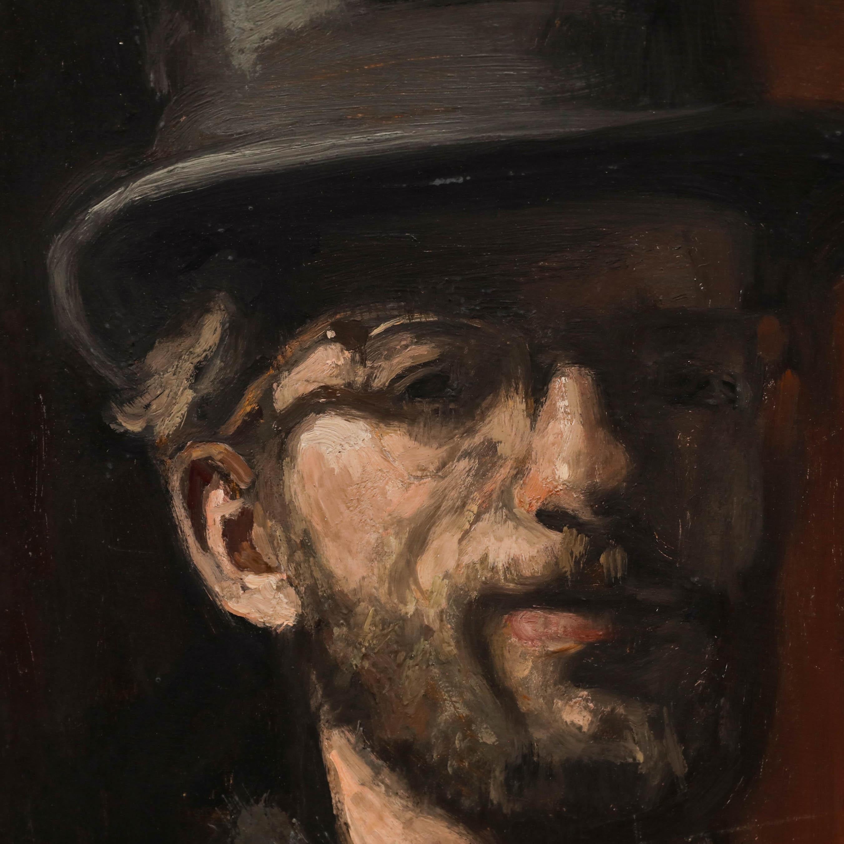 George Weissbort (1928-2013) - 1966 Öl, Selbstporträt in einem Hut mit Oberteil im Angebot 3