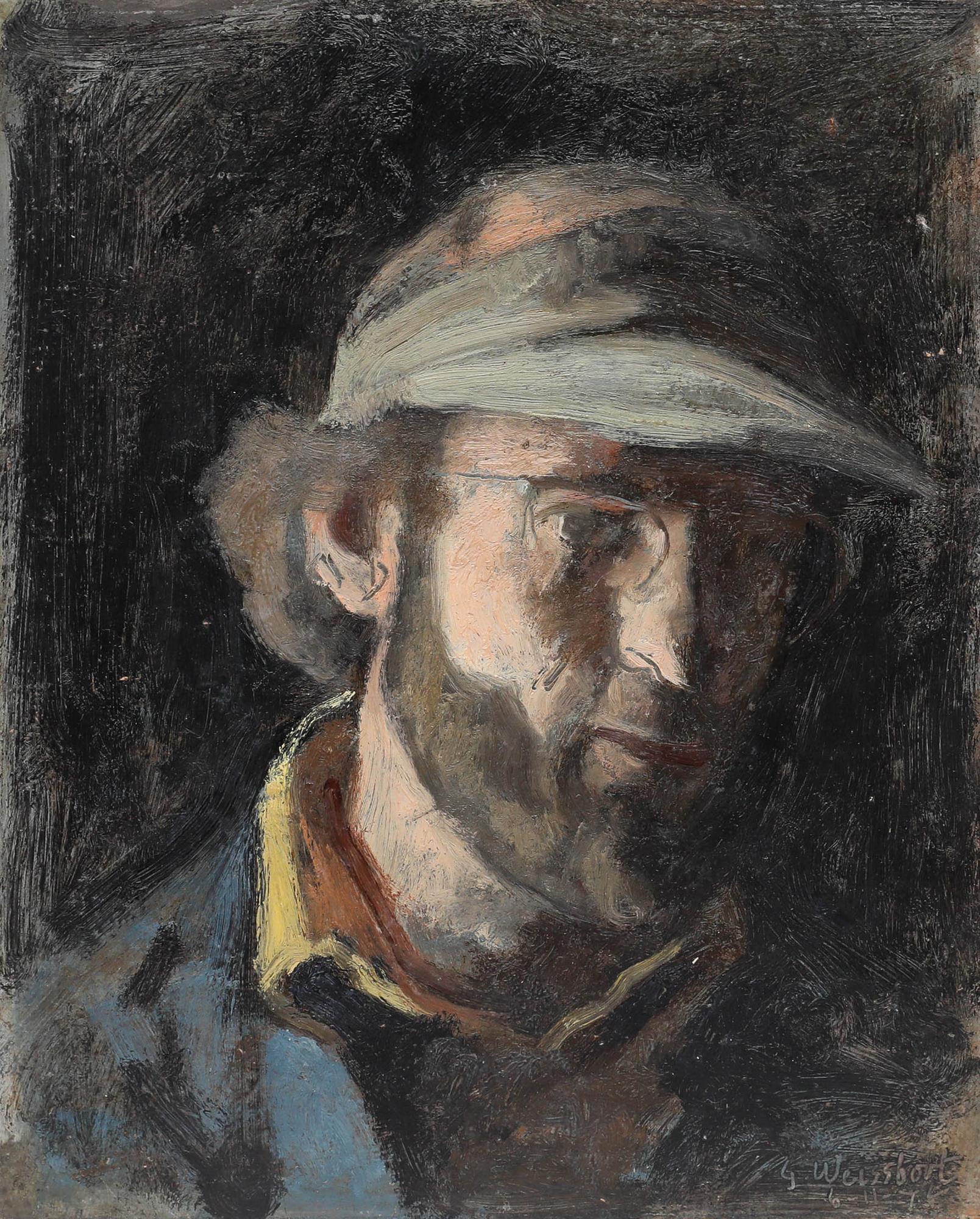 George Weissbort (1928-2013) - 1974 Oil, Self Portrait with Visor For Sale 1