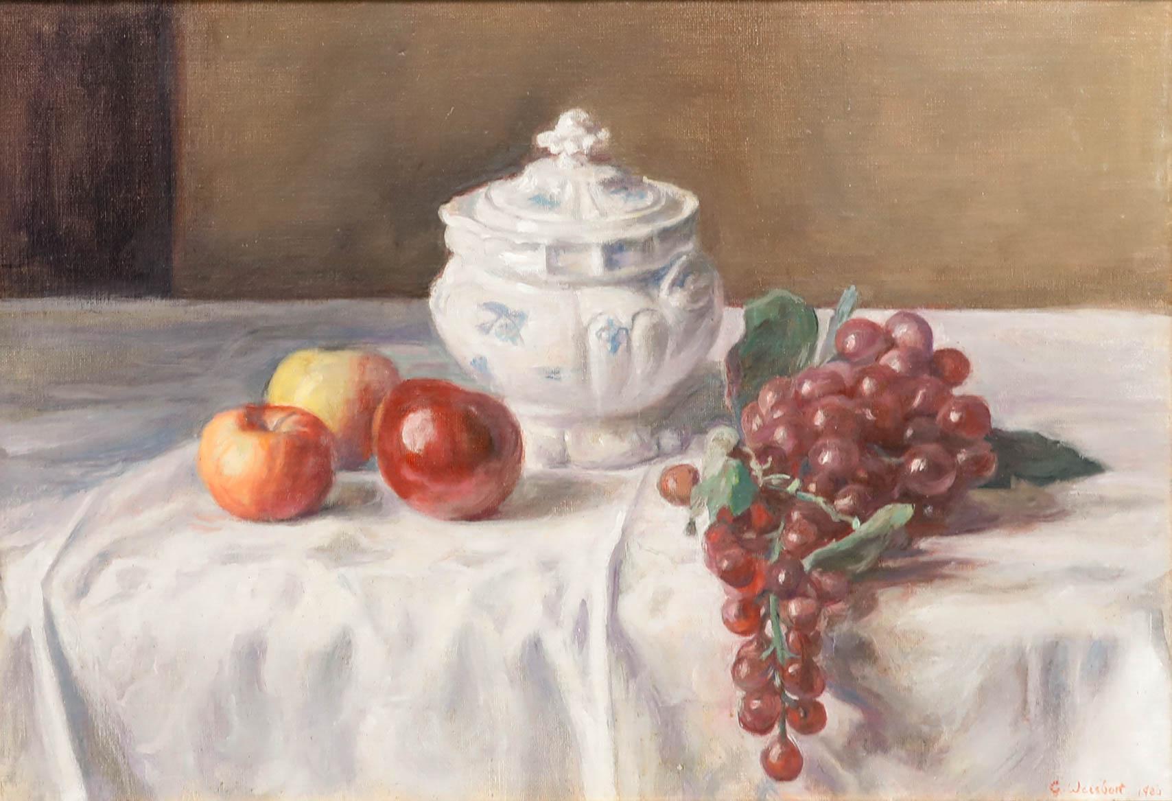 George Weissbort (1928-2013) - 1980 Huile, raisins et porcelaine en vente 1