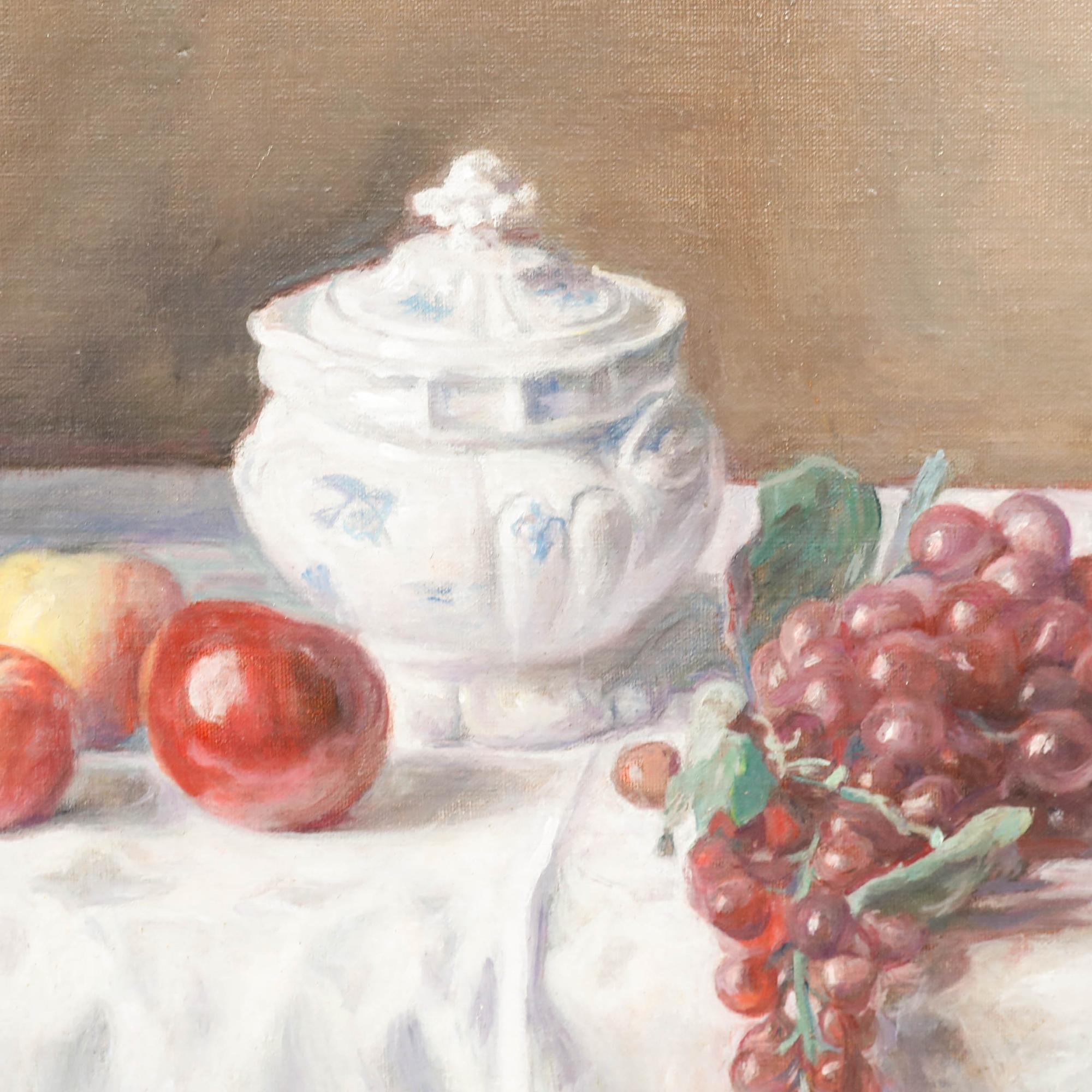 George Weissbort (1928-2013) - 1980 Huile, raisins et porcelaine en vente 3