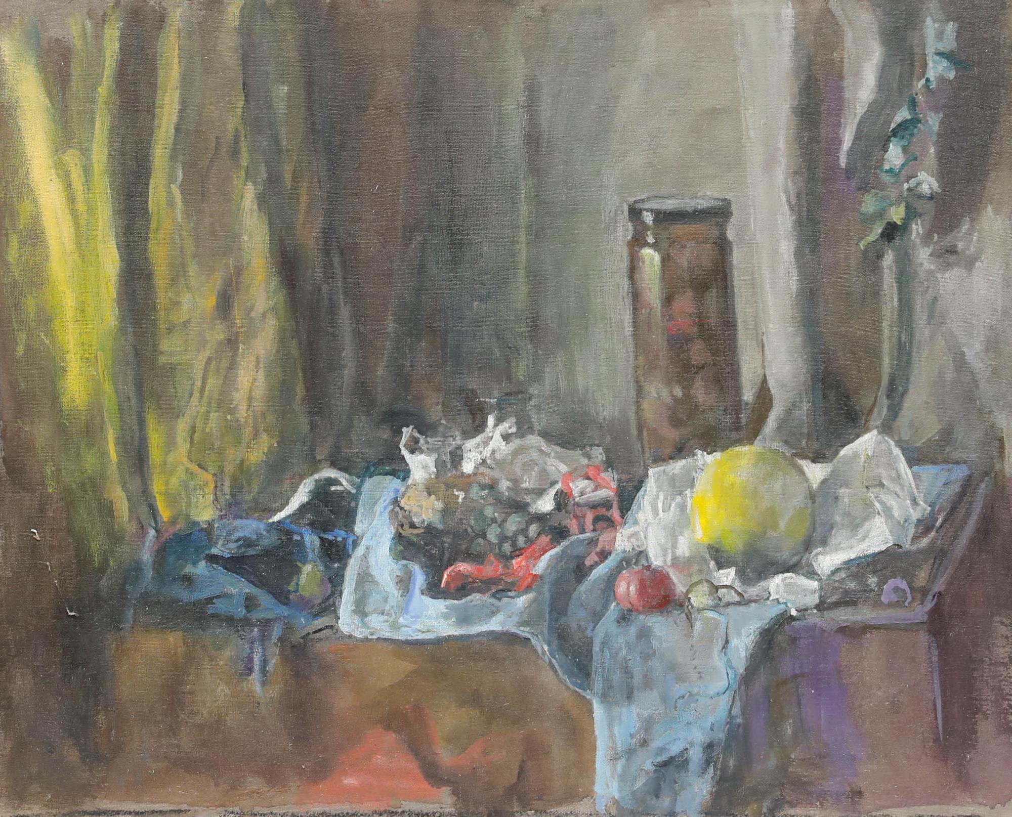 George Weissbort (1928-2013) - Óleo del siglo XX, Un tarro de fruta, manzana y uvas en venta 1