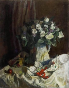 George Weissbort (1928-2013) - Ölgemälde, Ein Krug mit weißen Rosen, 20. Jahrhundert