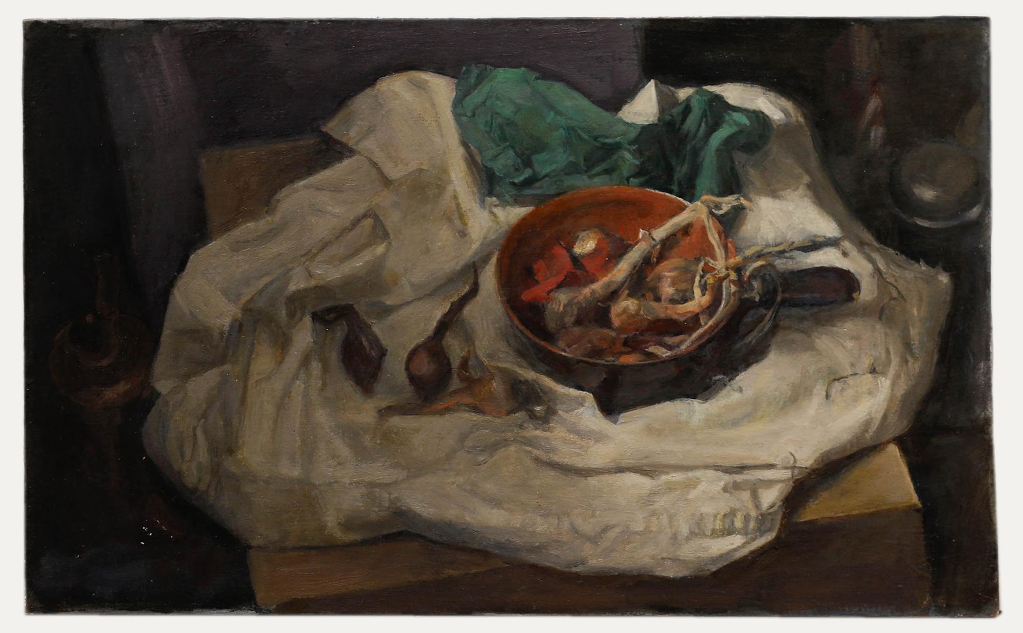 George Weissbort (1928-2013) - Olio del XX secolo, Una padella di aglio e cipolle in vendita 1