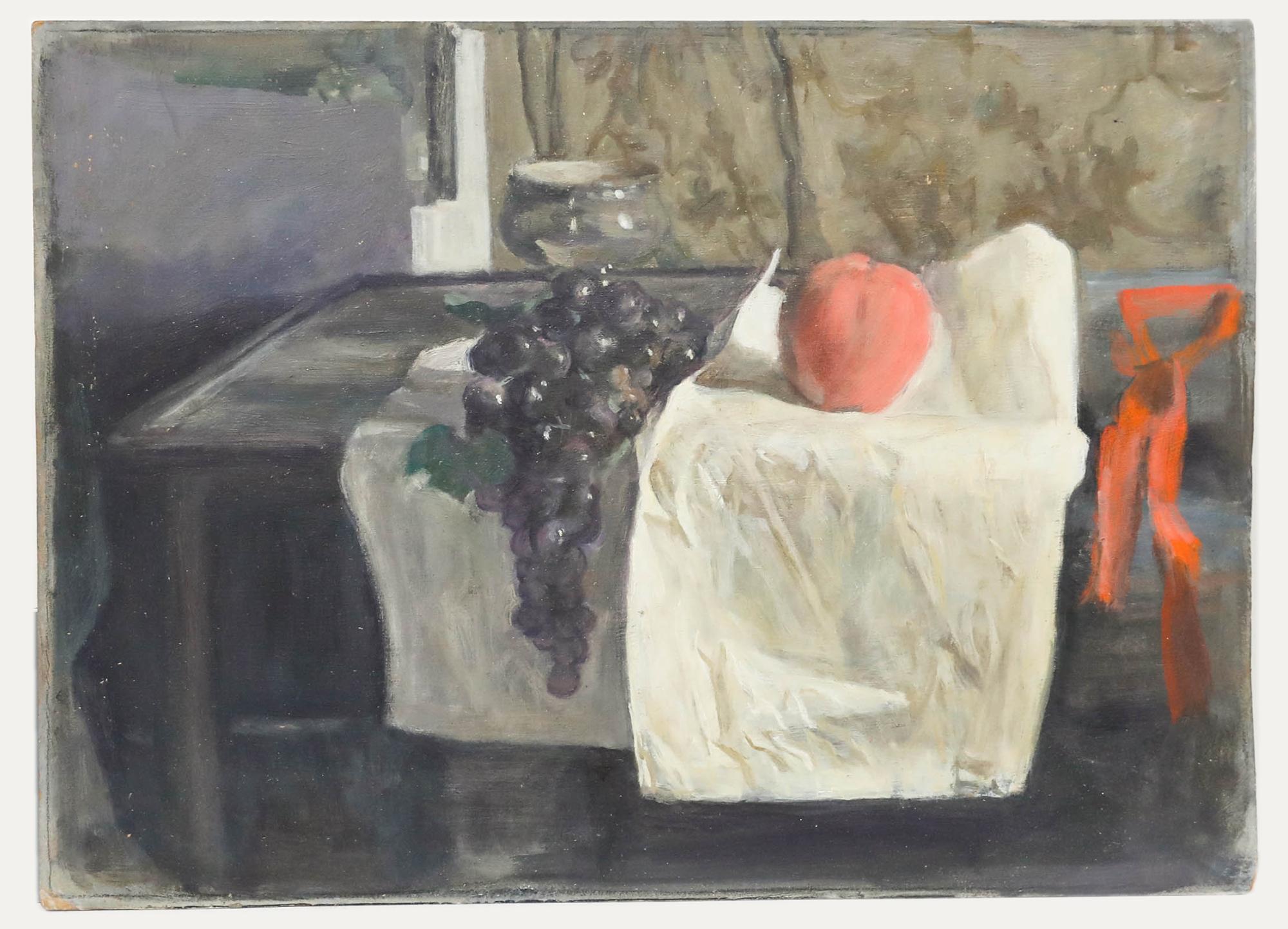 George Weissbort (1928-2013) - Ölgemälde, Apfel und Trauben auf einer Ledge, 20. Jahrhundert im Angebot 1