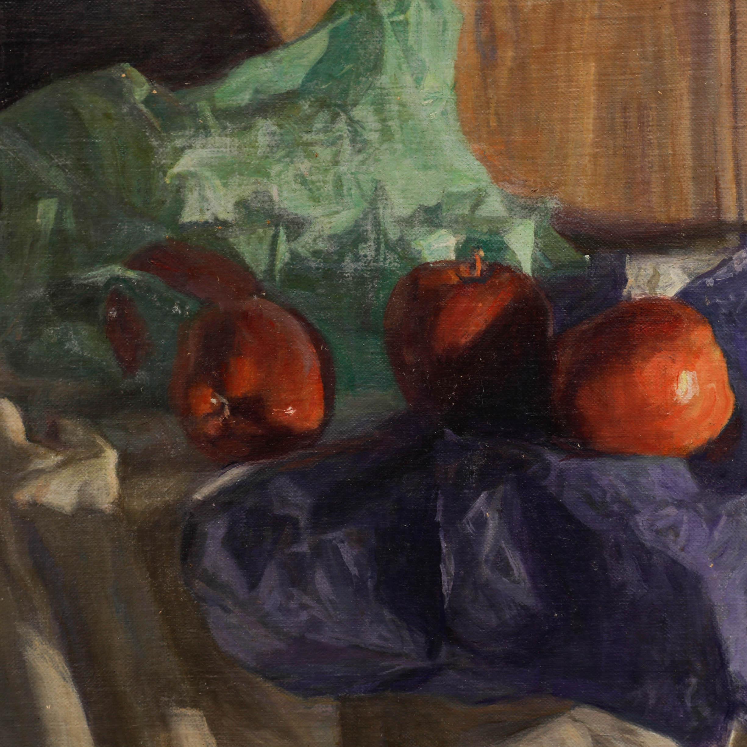 George Weissbort (1928-2013) - 20. Jahrhundert Öl, Äpfel auf farbigem Tuch, Äpfeln im Angebot 3
