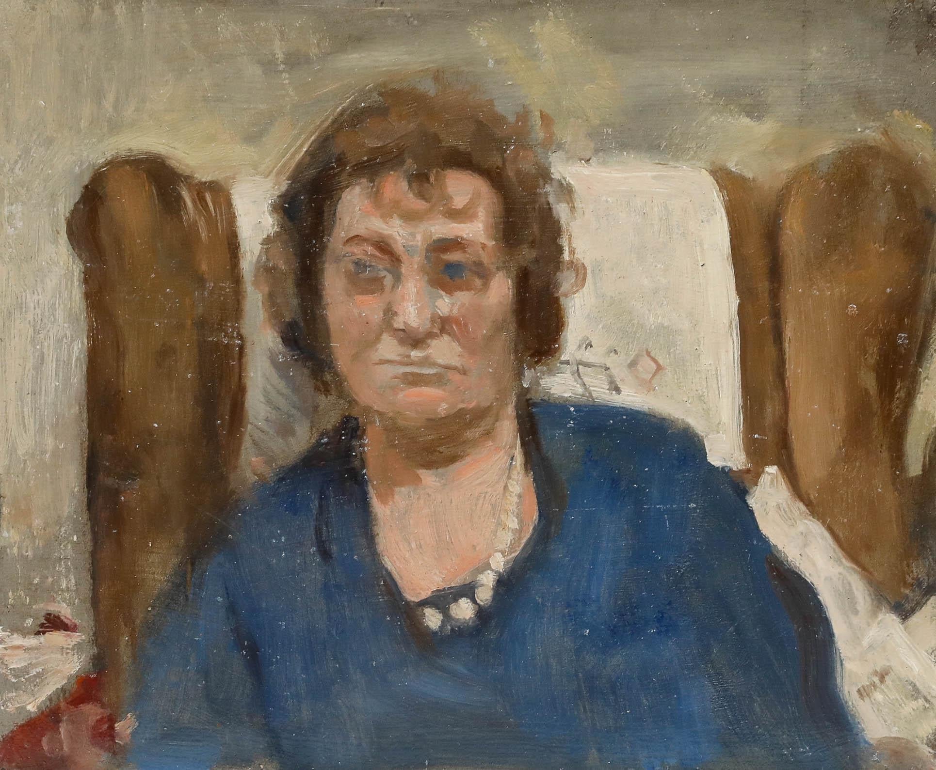 George Weissbort (1928-2013) - Huile du XXe siècle, Dame aux yeux bleus en vente 1