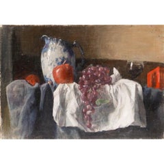George Weissbort (1928-2013) - 20th Century Oil, Blue 
White Jug with Fruits