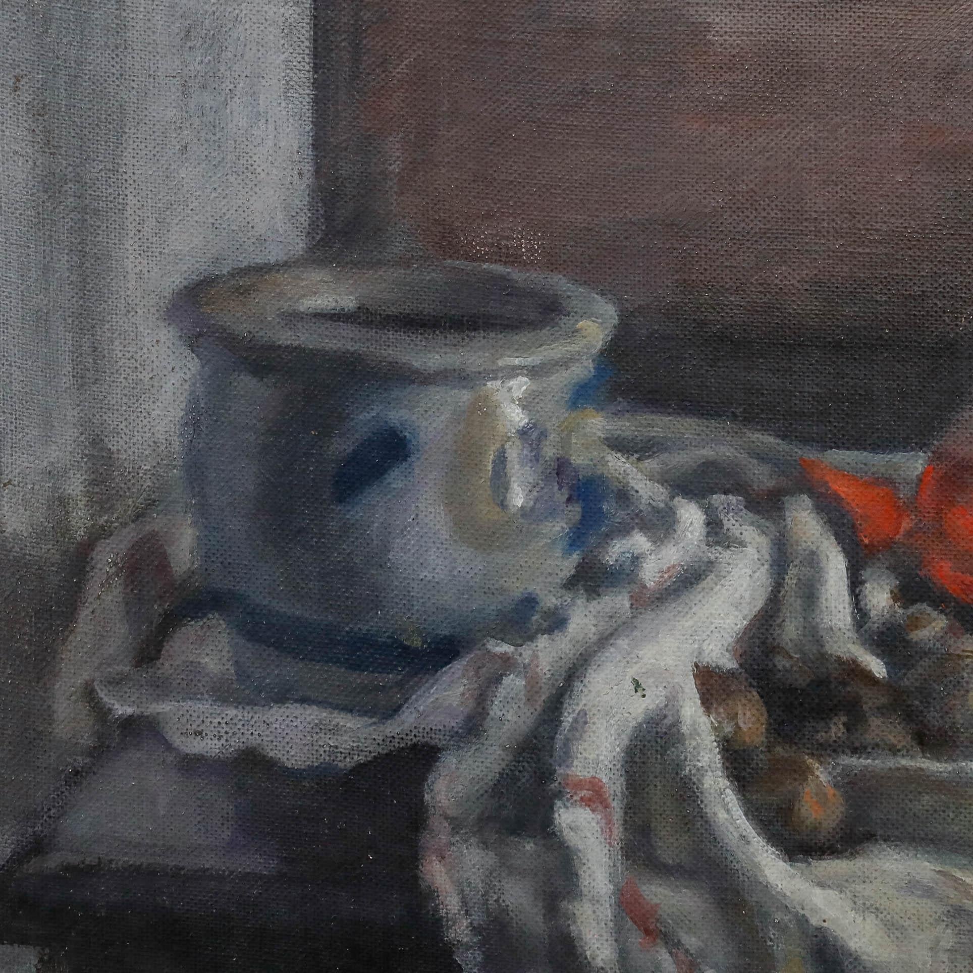 George Weissbort (1928-2013) - 20th Century Oil, Carafe on White Cloth For Sale 4