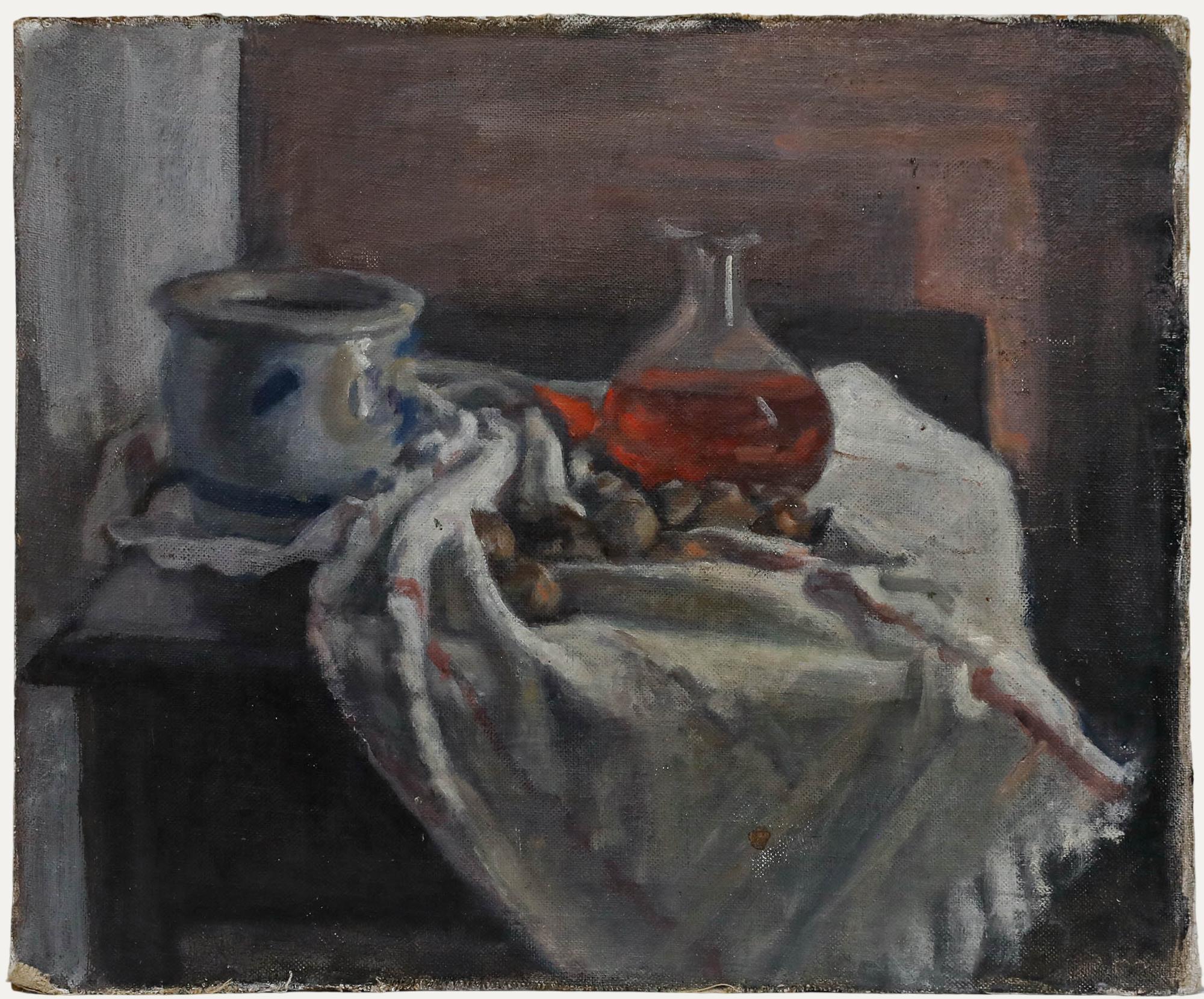 George Weissbort (1928-2013) - Óleo del siglo XX, Jarra sobre tela blanca