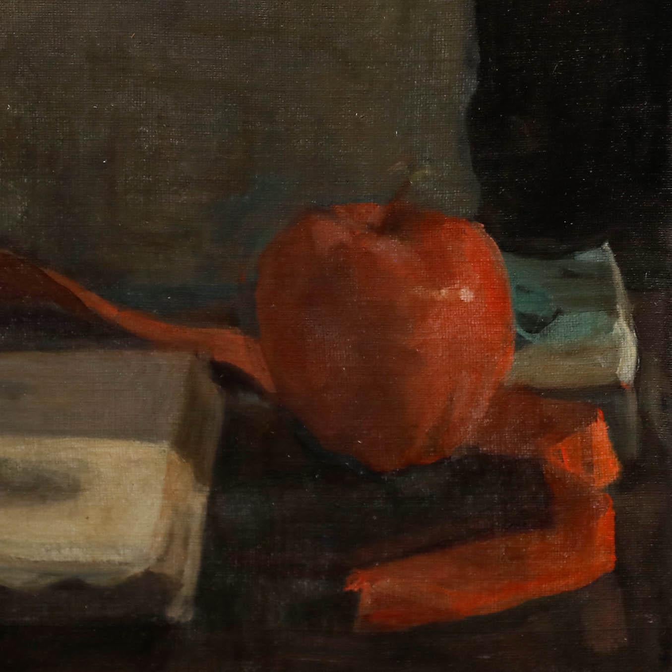 George Weissbort (1928-2013) - Óleo del siglo XX, busto clásico, manzana y libro en venta 4