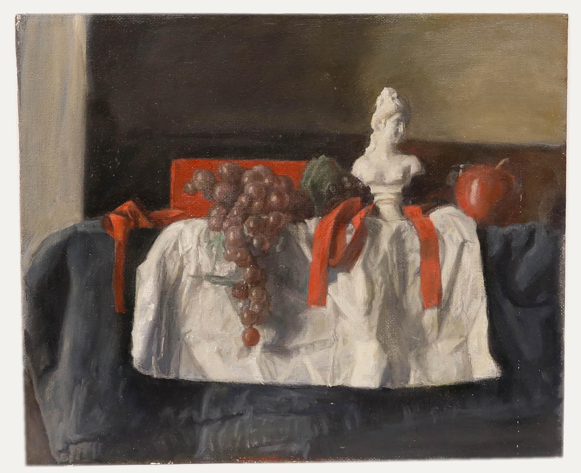 George Weissbort (1928-2013) - Huile du 20e siècle, Buste classique avec rubans rouges en vente 1