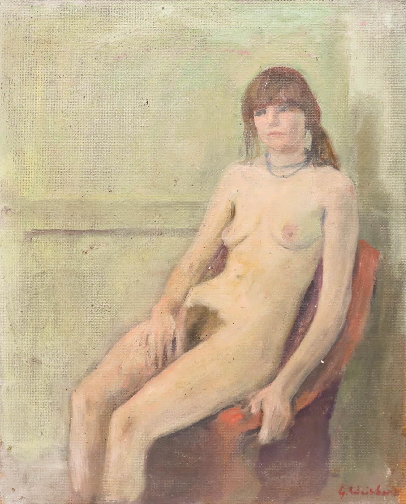 Female Nude, oil on board. Signed lower right. 