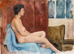 George Weissbort (1928-2013) - 20th Century Oil, Female Nude on Blue Throw